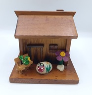 Drewniany domek ręczna praca - podkładki pod kubeczki - stare - świetne