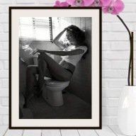 Gotowy Plakat Obraz na płótnie z kobietą czarnobiały WC łazienka 30x40 A3