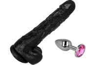 ZESTAW PENIS Z JĄDRAMI CZARNE DILDO KOREK ANALNY PLUG