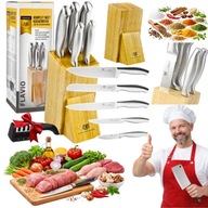 NOŻE W BLOKU KOMPLET ZESTAW NOŻY KUCHENNYCH 5SZT. +OSTRZAŁKA DO NOŻY STOJAK