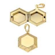 86107 Zawieszka stal chirurgiczna 316L pozłacana 18k sekretnik sześciokąt