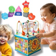 Edukacyjna kostka drewniana XTECH – sorter, alfabet, labirynt, dla dzieci