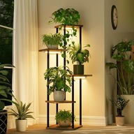 Wysoki stojak na rośliny z lampą do doświetlania 5 Poziomowy Metal-Drewno