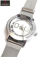 ZEGAREK DG - Srebrny na na pasku CYRKONIE