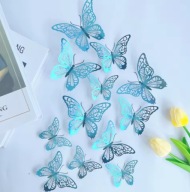 Turkusowe Niebieskie Motyle 3D Ażurowe 12 szt Dekoracja Ozdoba Wystrój
