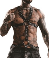 Skórzana uprząż męska jednoczęściowy regulowany harness z ćwiekami M/L/XL