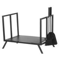 Zestaw stojak na drewno z przyborami do kominka łopata szczotka - Mustang