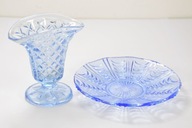 PIĘKNY SZKLANY BŁĘKITNY WAZON SPODEK ZOBACZ!