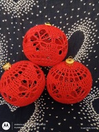 Bombki szydełkowe ok. 10 cm czerwone
