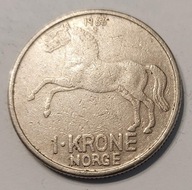 NORWEGIA - 1 KORONA 1966 - KOŃ