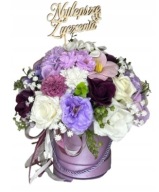 Flower box kwiaty mydlane bukiet prezent róże fiolet urodziny dzień kobiet