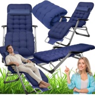 LEŻAK OGRODOWY PLAŻOWY NIEBIESKI-ROZKŁADANY LEŻAK Z PODUSZKĄ I PODGŁÓWKIEM