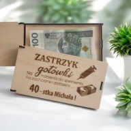 DREWNIANE PUDEŁKO NA PIENIĄDZE urodziny ZASTRZYK GOTÓWKI Grawer imię !