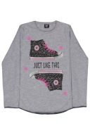 Bluzka koszulka z długim rękawem rozmiar 128 bawełna szara trampki