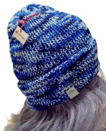 Lekka, granatowo-niebieska czapka w paski, wegańska, handmade, unikat