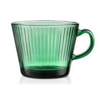 Stylowa szklanka ryflowana butelkowa zieleń idealna do kawy i herbaty