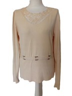 H&T damski sweterek kremowy dzianina r 38