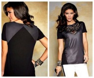 Bluzka Top 34 XS czarna eko skóra koronka Top shirt koszulka