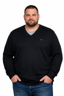 Czarny sweter męski dekolt w V klasyczny długi rękaw serek elegancki 4XL
