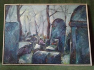 Żydowskie macewy - Stary polski obraz olejny ręcznie malowany na płótnie