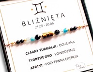 Bransoletka Znak Zodiaku BLIŹNIĘTA kamienie naturalne SREBRO złoto