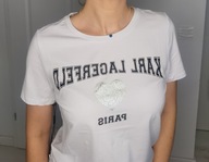 Karl Lagerfeld t-shirt koszulka biała z logo S bawełna premium -40%