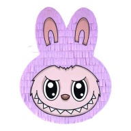 Piniata urodzinowa Labubu liliowa. Zestaw z kijem i konfetti.