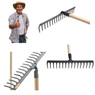 GRABIE OGRODOWE DO LIŚCI TRAWY METALOWE UNIWAERSALNE DREWNIANY TRZON