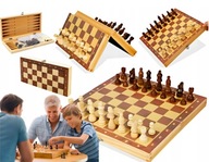 ZESTAW GIER 3w1 SZACHY, WARCABY, TRYKTRAK zestaw składany 34x34cm + GRATIS