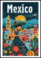 A2 KOLOROWY PLAKAT MEKSYK, MEXICO, MEKSYKANKA Z SOMBRERO, VINTAGE RETRO