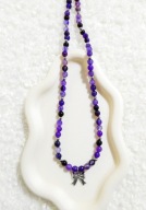 Naszyjnik Agat fioletowy 6mm zawieszka kokardka OlczykJewellery