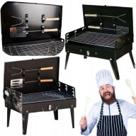 GRILL WĘGLOWY OGRODOWY TURYSTYCZNY WALIZKA SKŁADANY PRZENOŚNY BBQ AKCESORIA