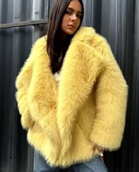 Futro futerko płaszcz płaszczyk kurtka żółty słoneczny jesień zima glamour