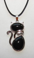 Naszyjnik kot z kamienia naturalnego obsydian