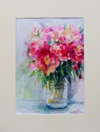 Akwarela pt. Piwonie w szklanym wazonie