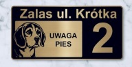 Tabliczka Grawerowana numer domu, ulica, obiekt monitorowany 2w1 Uwaga pies