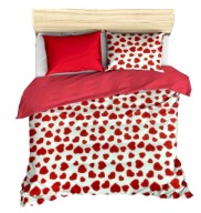 pościel z polaru 160x220 +2x50x60 zamek P 209-1 Serca białe / czerwony