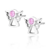 Ze srebra 925 Rodowane Kolczyki Srebrne Aniołki Anioł Różowe PUDEŁKO