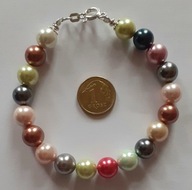 Retro*bransoletka - kolorowe perły Shell - 8mm , srebro925