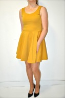 musztardowa sukienka letnia z koła Quiz 36 S