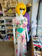 Sukienka hiszpanka, falbany, kwiaty różowa, beż, r. Uni, Italy !!!