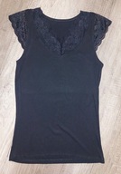 Czarna bluzka bez rękawków z koronkowymi wstawkami rozmiar 38 nowa bez metk