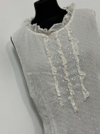 244 elegancka żaboty falbanka srebrne kropki Monsoon XL jedwabna silk