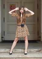 H & M sukienka bufiaste rękawy zebra szmizjerka panterka leopard tygrys y2k