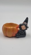Ceramiczny terakotowy świecznik dynia Czarownica Halloween 10 cm prawa