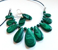 Malachit zielony - ekskluzywny zestaw biżuterii, kolia i kolczyki