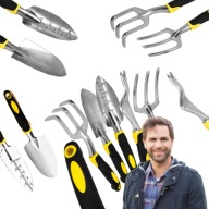 ZESTAW NARZĘDZI OGRODOWYCH GRABKI ŁOPATA WIDŁY CHWYTAK DO CHWASTÓW 5 SZT