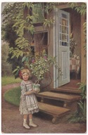 Dziewczynka ogrodniczka z kwiatami na imieniny Altana 1925r.