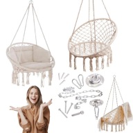 FOTEL WISZĄCY OGRODOWY HUŚTAWKA BOCIANIE GNIAZDO BUJANY + PODUSZKA BEŻOWY