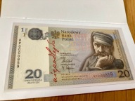 Banknot NISKI NUMER 20 zł Piłsudski 100 lat Niepodległość